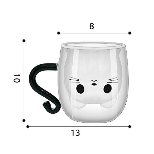 Growom Cute Cat Mug Best Gift Tea Glass Cup Double-layer Glass High Temperature Resistant High Borosilicate glass Cup Latte Cappuccino Christmas Glass