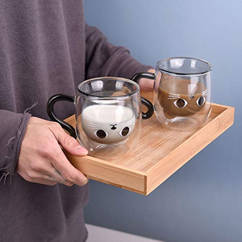 Growom Cute Cat Mug Best Gift Tea Glass Cup Double-layer Glass High Temperature Resistant High Borosilicate glass Cup Latte Cappuccino Christmas Glass