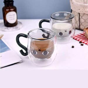 Growom Cute Cat Mug Best Gift Tea Glass Cup Double-layer Glass High Temperature Resistant High Borosilicate glass Cup Latte Cappuccino Christmas Glass