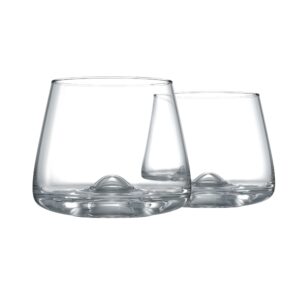 greenline goods whiskey glasses set | large 14 oz crystal glass | hand blown set of 2 - uniquely designed bourbon & scotch tasting glasses - old fashioned cocktail rocks wisky glasses