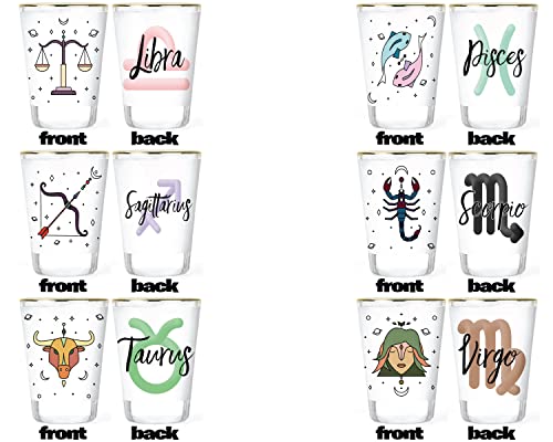 Zodiac Shot Glasses - Libra Shot Glass - Pisces Shot Glass - Sagittarius Shot Glass - Scorpio Shot Glass -Taurus Shot Glass - Virgo Shot Glass