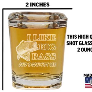 Rogue River Tactical Square I Like Big Bass Fishing Shot Glass Gift For Fisherman Dad Grandpa or Brother Fish