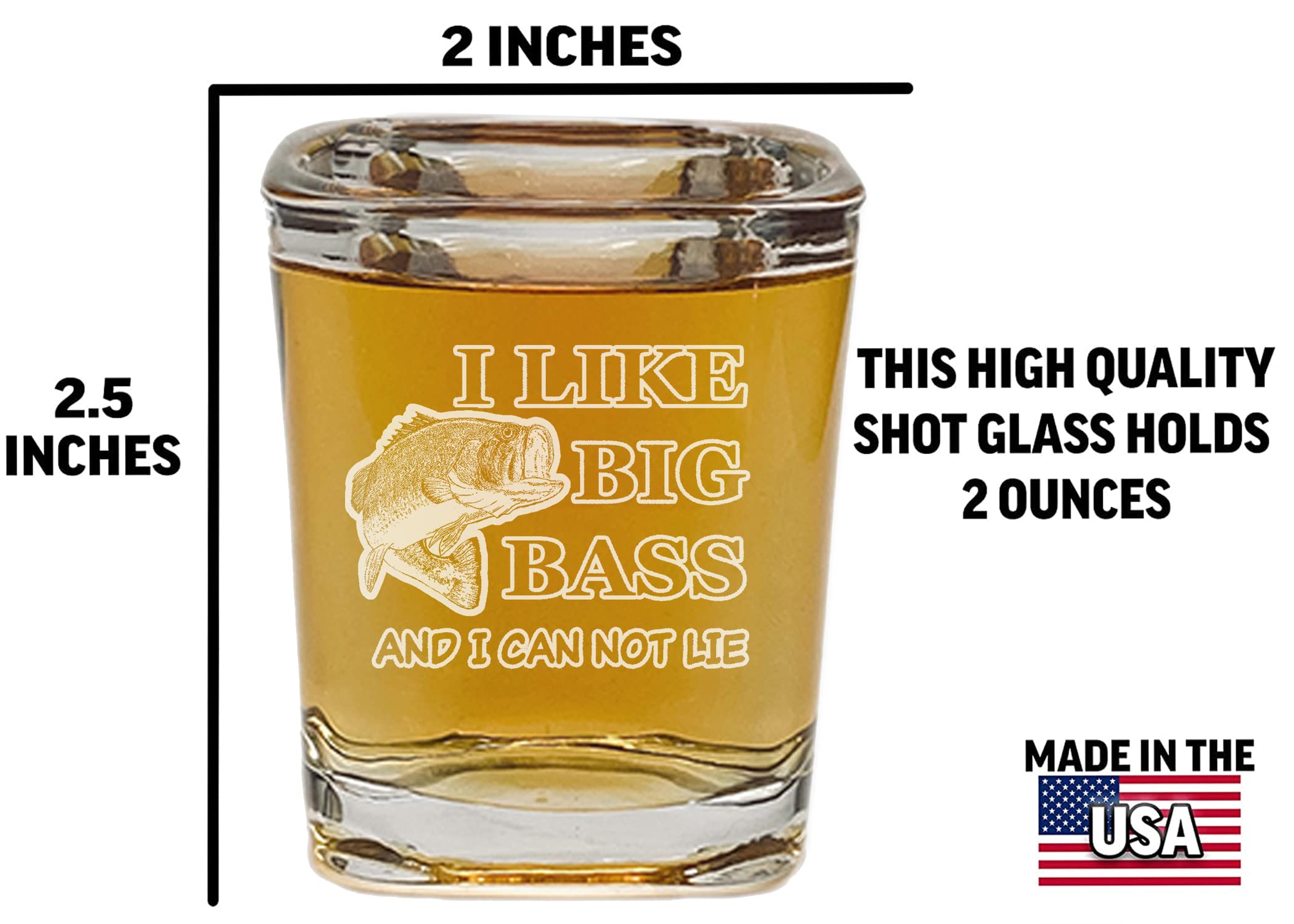 Rogue River Tactical Square I Like Big Bass Fishing Shot Glass Gift For Fisherman Dad Grandpa or Brother Fish