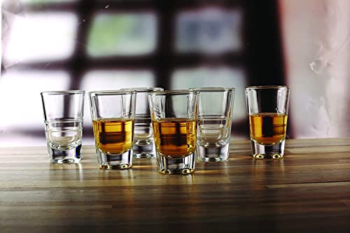 Fifth Avenue Crystal Shot Glasses | Set of 6 Shot Glasses for Liquor & Spirits, 3.8 Ounces, Clear | Bar Drinkware Gift Set for Men & Women, Wedding Favors, Groomsmen & 21st Birthday | (Lille Design)