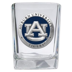 heritage pewter university of auburn square shot glass | hand-sculpted 1.5 ounce shot glass | intricately crafted metal pewter alma mater inlay