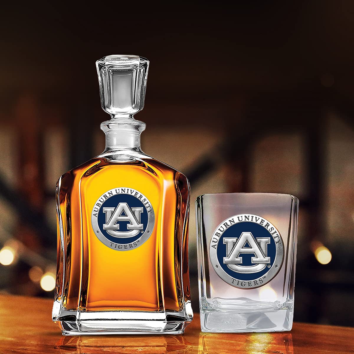 Heritage Pewter University of Auburn Square Shot Glass | Hand-Sculpted 1.5 Ounce Shot Glass | Intricately Crafted Metal Pewter Alma Mater Inlay