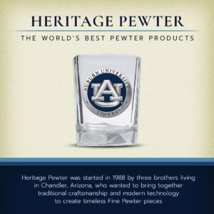 Heritage Pewter University of Auburn Square Shot Glass | Hand-Sculpted 1.5 Ounce Shot Glass | Intricately Crafted Metal Pewter Alma Mater Inlay