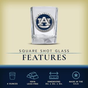 Heritage Pewter University of Auburn Square Shot Glass | Hand-Sculpted 1.5 Ounce Shot Glass | Intricately Crafted Metal Pewter Alma Mater Inlay