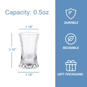 Jaepsing Shot Glasses, 0.5oz Heavy Base Shot Glass Set of 6/Cute Shot Glasses/Clear Shot Glasses/Cordial Glasses/Perfect for Spirits