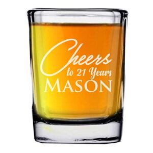 customized 21st birthday party shot glass, wine glass, beer glass and champagne flute - personalized and engraved (2 oz square shot glass)