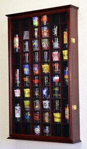 54 shot glass shooter display case holder cabinet wall rack w/uv protection -cherry