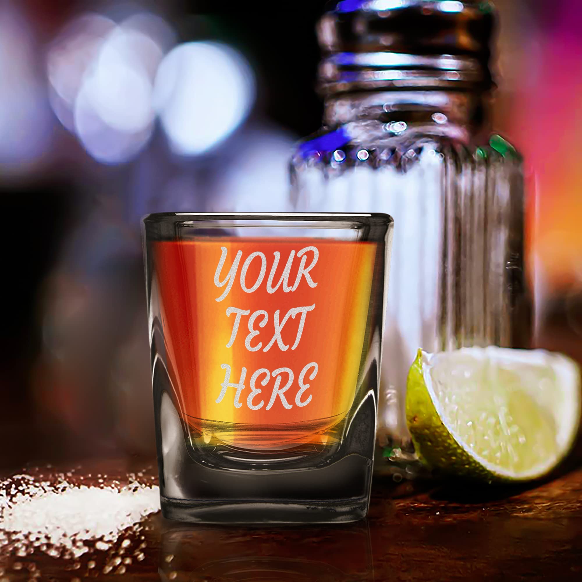 Personalized Your Text Laser Engraved Square Heavy Base Prism Shot Glass 2 oz. with Optional Gift Box, Custom Name Gifts for Him, Her