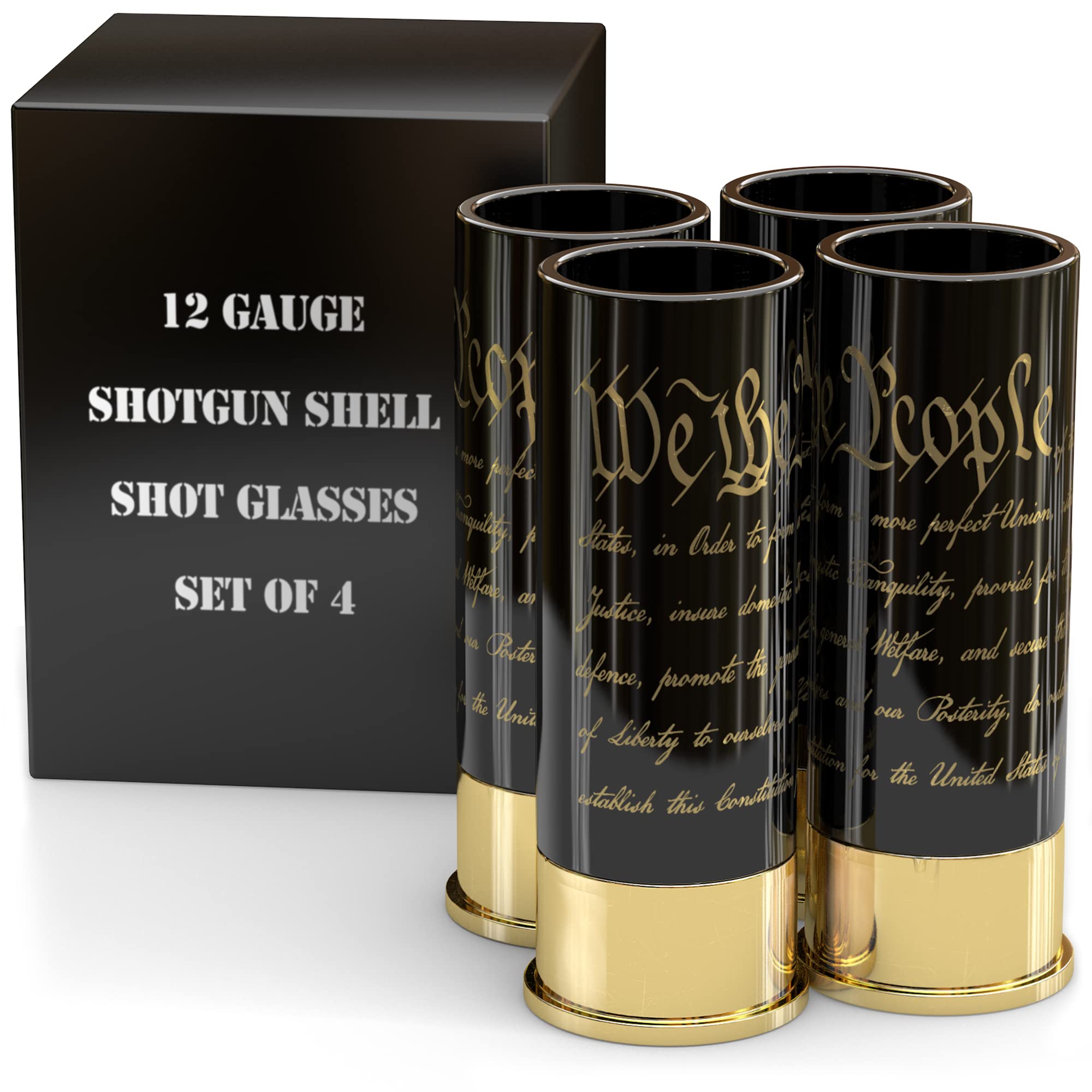 Old Southern Brass 12 Gauge Shot Glasses - Preamble We The People Constitution of the United States - Patriotic Gift for Men - Set of 4