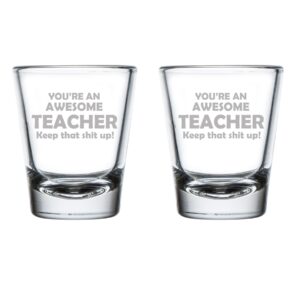 mip set of 2 shot glasses 1.75oz shot glass awesome teacher keep it up funny