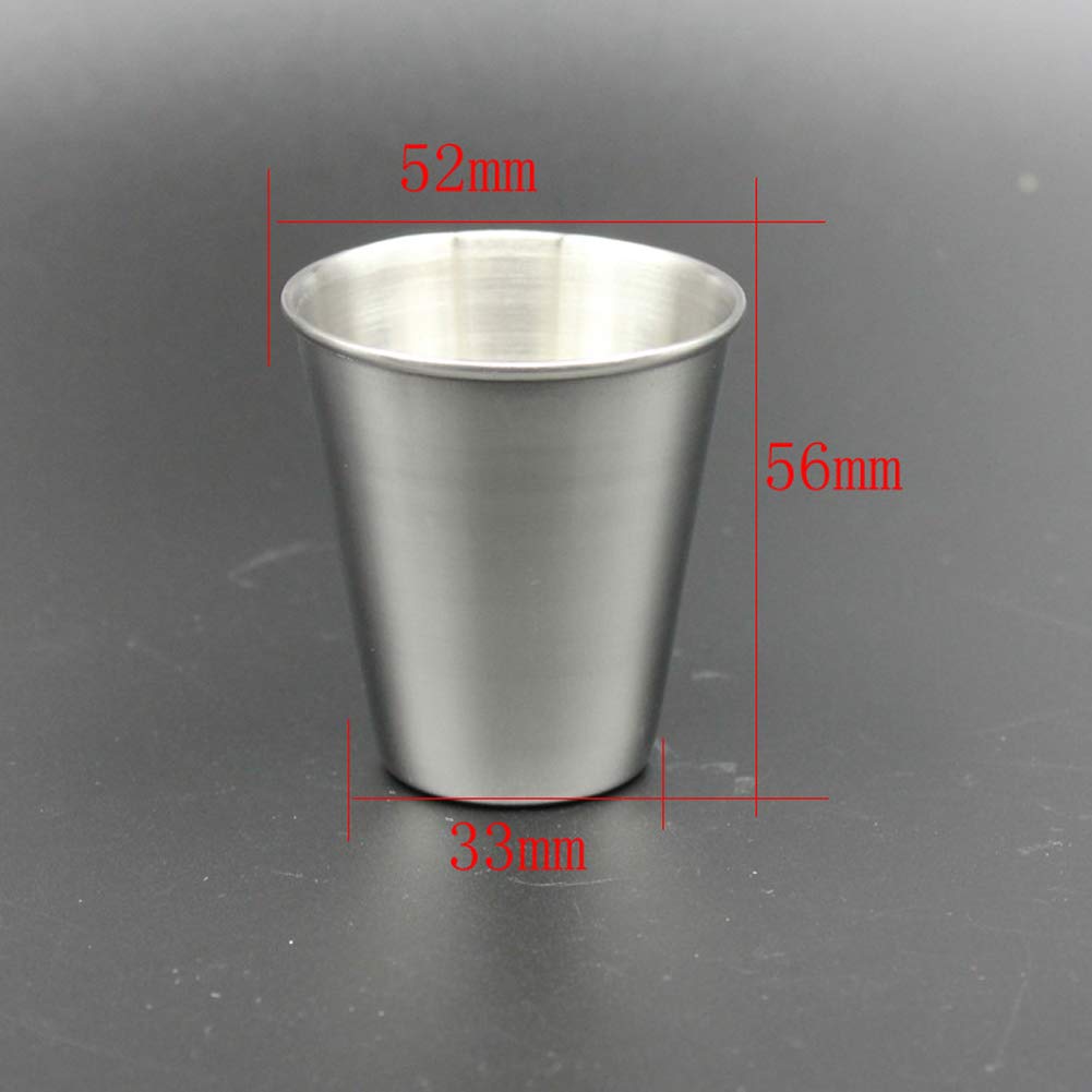 lasenersm 4 Pieces 70ml (2.36 oz) Stainless Steel Shot Cups Shot Glass Drinking Vessel with One Black PU-Leather Carrying Case Outdoor Camping Travel Coffee Tea Cup, Silver Cup, Black Case