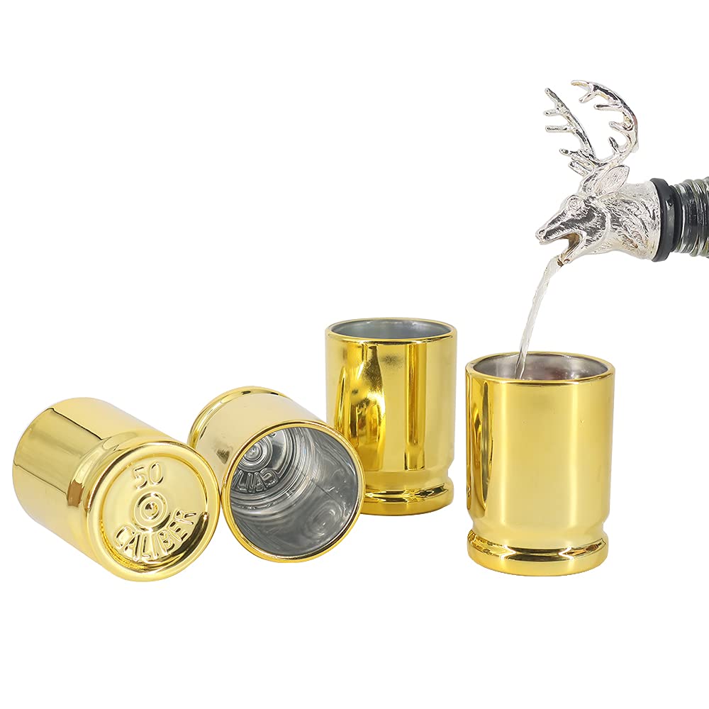 HUNTPAL 50 Caliber Shot Glass Set of 4 Shot Glasses, Plastic Golden Shiny Surface Drinking Cup Opaque Mug Wineglass Novelty Gift Mancave Decoration