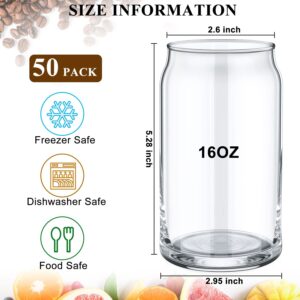 50 Pack Drinking Glasses 16oz Can Shaped Glass Cups Beer Glasses Tumbler Cup Can Shaped Glass Tumbler Iced Coffee Glasses Ideal for Cocktail, Whiskey, Wine, Soda, Clear Water
