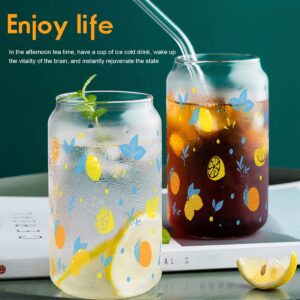 AmzFan Drinking Glasses with Glass Straw 4pcs set - 16oz Can Shaped Glass Cups, Beer Glasses, Iced Coffee Glasses, Color Changing Cold Drink Smoothie cups, ideal for whiskey, soda, tea, water, gift