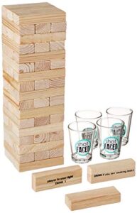 game night tipsy tower drinking game adult party game set with 54 stacking wooden blocks & 4 durable lead-free shot glasses great gift idea for 21st birthday,brown,10 in x 9 in x 3 in