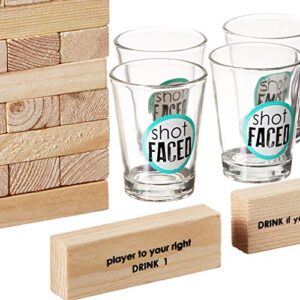 Game Night Tipsy Tower Drinking Game Adult Party Game Set with 54 Stacking Wooden Blocks & 4 Durable Lead-Free Shot Glasses Great Gift Idea for 21st Birthday,Brown,10 in x 9 in x 3 in