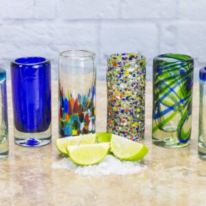 MEXART Artisan Crafted Hand Blown 6 Different Design Collection Recycled Glass Shots Glasses, 2 oz. 'Classic' (set of 6)