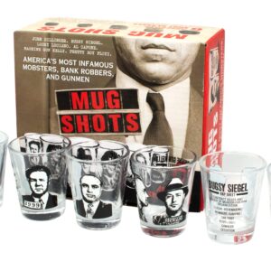 The Unemployed Philosophers Guild Mug Shots - 6 Piece Shot Glass Set of Famous Gangster Mugshots - Comes in Colorful Gift Box