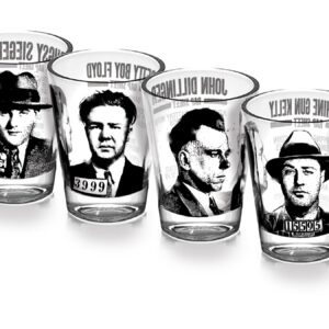 The Unemployed Philosophers Guild Mug Shots - 6 Piece Shot Glass Set of Famous Gangster Mugshots - Comes in Colorful Gift Box