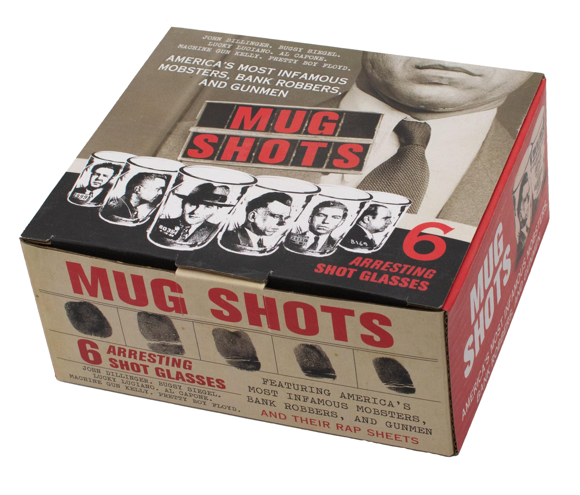 The Unemployed Philosophers Guild Mug Shots - 6 Piece Shot Glass Set of Famous Gangster Mugshots - Comes in Colorful Gift Box