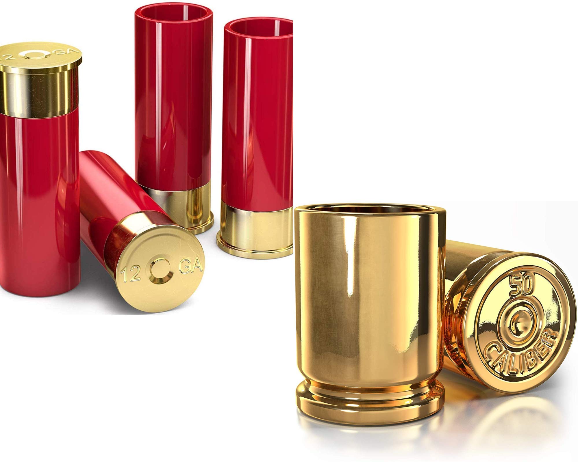 Old Southern Brass 12 Gauge Shot Glasses & 50 Caliber Shot Glasses