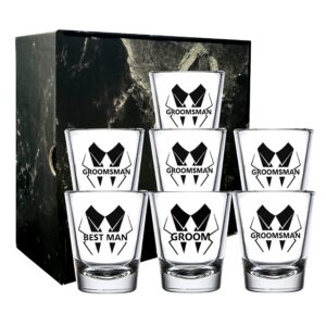 partygifts&beyond 7packs groomsmen shot glasses 1.5 oz groom and best man shot glasses bachelor party favors shot glasses(bold)