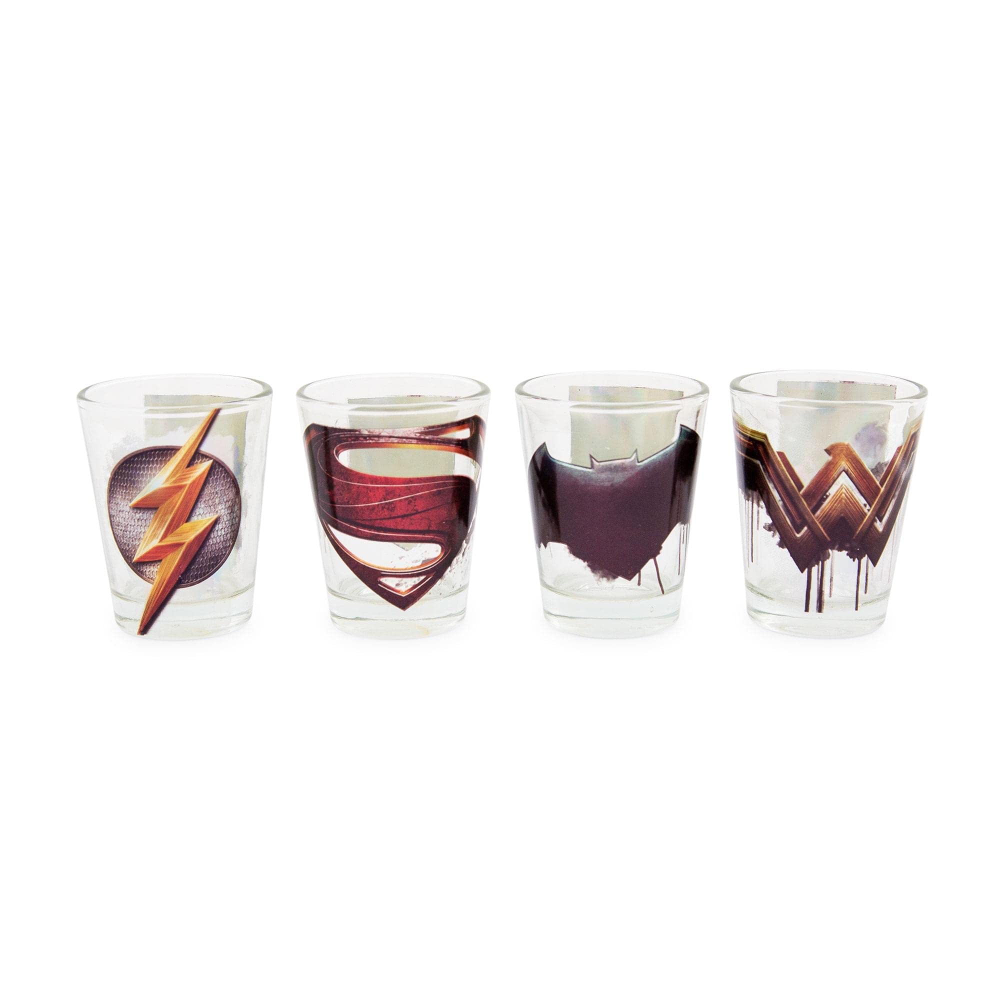 Toynk DC Comics Justice League Movie Logos 1.5-Ounce Mini Shot Glasses | Set of 4