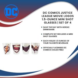 Toynk DC Comics Justice League Movie Logos 1.5-Ounce Mini Shot Glasses | Set of 4