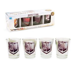 Toynk DC Comics Justice League Movie Logos 1.5-Ounce Mini Shot Glasses | Set of 4