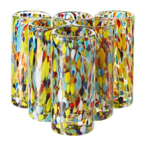 okuna outpost 2 oz hand blown mexican double shot glasses with confetti design, tequila sipping set (set of 6)