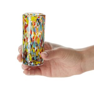 Okuna Outpost 2 oz Hand Blown Mexican Double Shot Glasses with Confetti Design, Tequila Sipping Set (Set of 6)