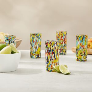 Okuna Outpost 2 oz Hand Blown Mexican Double Shot Glasses with Confetti Design, Tequila Sipping Set (Set of 6)
