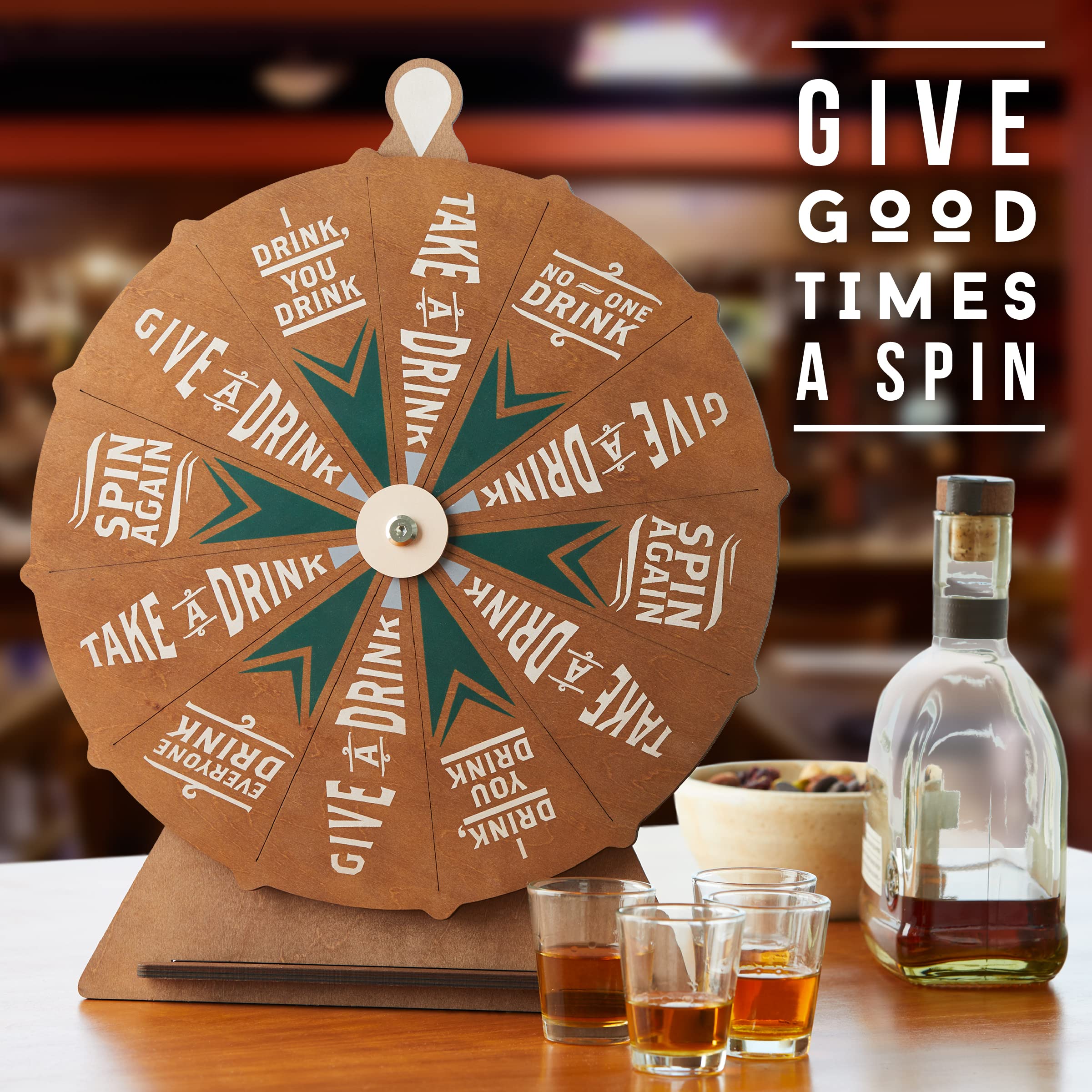 Hammer + Axe Vintage Drinking Wheel Game with 4 Shot Glasses, Tabletop Alcohol Drinking Game for Adults, Party Icebreaker, Entertaining & Fun Activity for Tailgating, Pregaming, Parties, BBQ