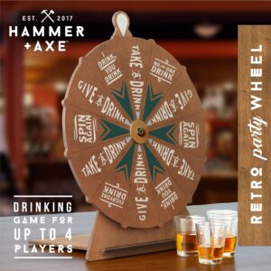 Hammer + Axe Vintage Drinking Wheel Game with 4 Shot Glasses, Tabletop Alcohol Drinking Game for Adults, Party Icebreaker, Entertaining & Fun Activity for Tailgating, Pregaming, Parties, BBQ