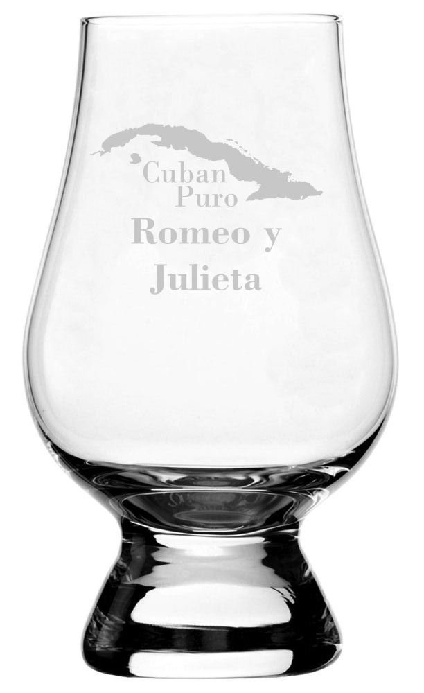 Romeo y Julieta Cuban Cigar Themed Etched Crystal Whisky Glass Compatible with The Glencairn Glass Accessories