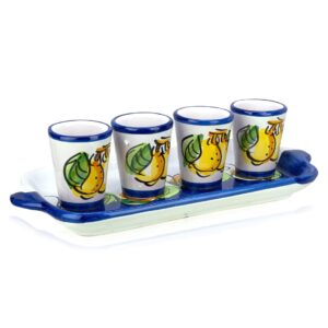 pdtxcls heiqi dolceterra limoncello ceramic glasses and ceramic tray, hand-painted set of 4