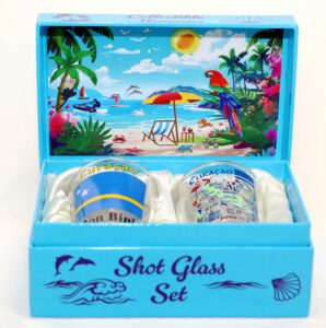 curacao caribbean boxed shot glass set (set of 2)