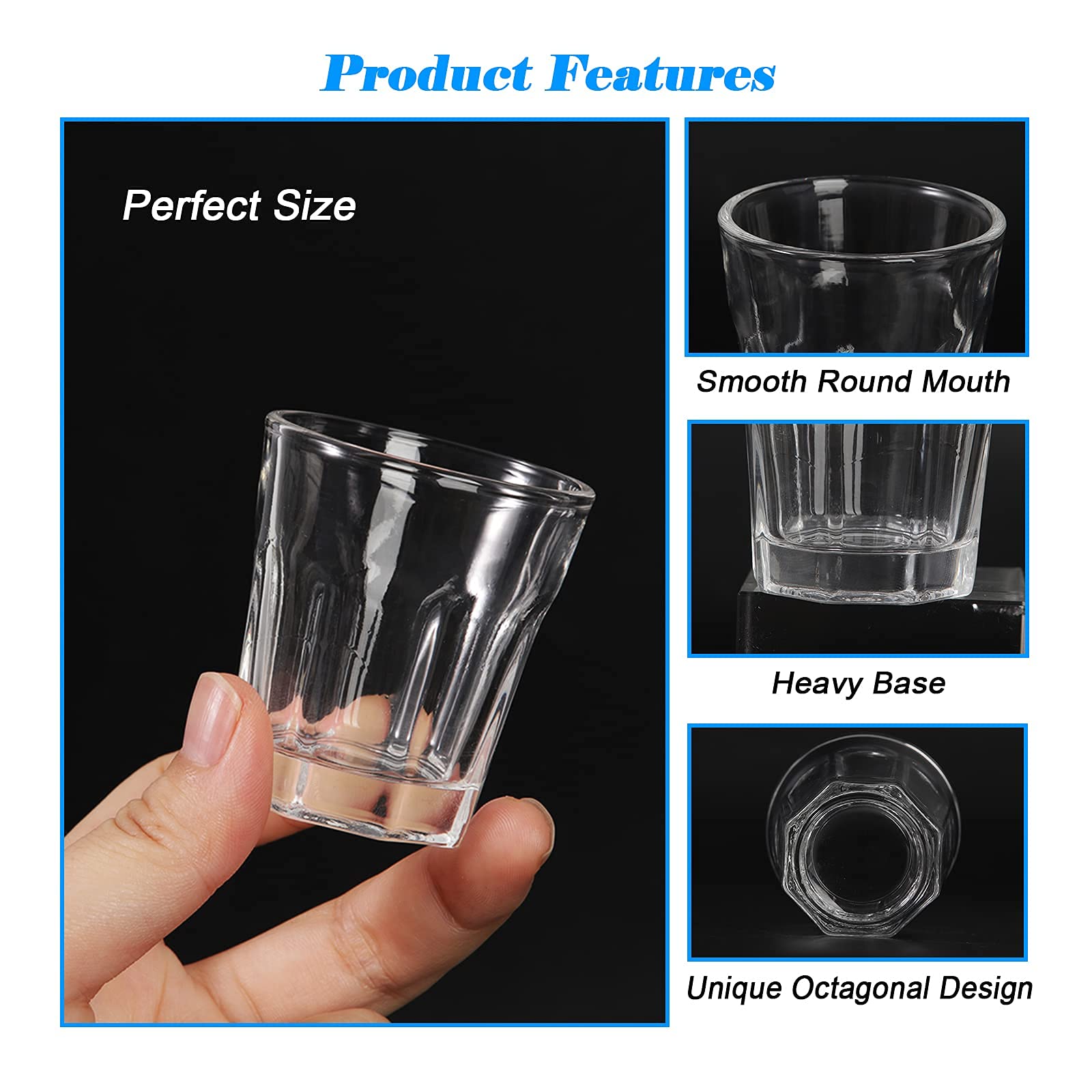 D&Z Shot Glasses, 1.5 Ounces (45 ml), Round Mouth and Octagon Base (4 Pcs)