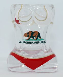 california full bikini shaped bear flag shot glass