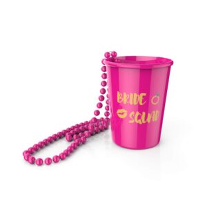 KIKEVITE Bachelorette Party Shot Glass Necklaces Drinking Supplies 12 PACK - 1 White Bride Cup and 11 Pink Squad Cups Bridal Shower