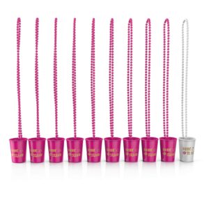 KIKEVITE Bachelorette Party Shot Glass Necklaces Drinking Supplies 12 PACK - 1 White Bride Cup and 11 Pink Squad Cups Bridal Shower