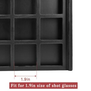 Shot Glass Holder, 12 Storage Holes Party Server Vintage Black Wood Shot Glass Tray (Shot Glass Not Included)