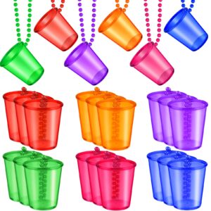 24 pieces shot glass on beaded necklace shot glass necklaces plastic shot cup necklace for team groom and bride supplies bachelorette party birthday wedding party festival parade (6 colors)