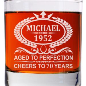 Personalized Whiskey Glass For Men and Women, Aged To Perfection 11oz Old Fashioned Custom Whiskey Glass Birthday Gift For Him and Her, Customized Engraved Etched Monogram Rocks Cocktail Glass