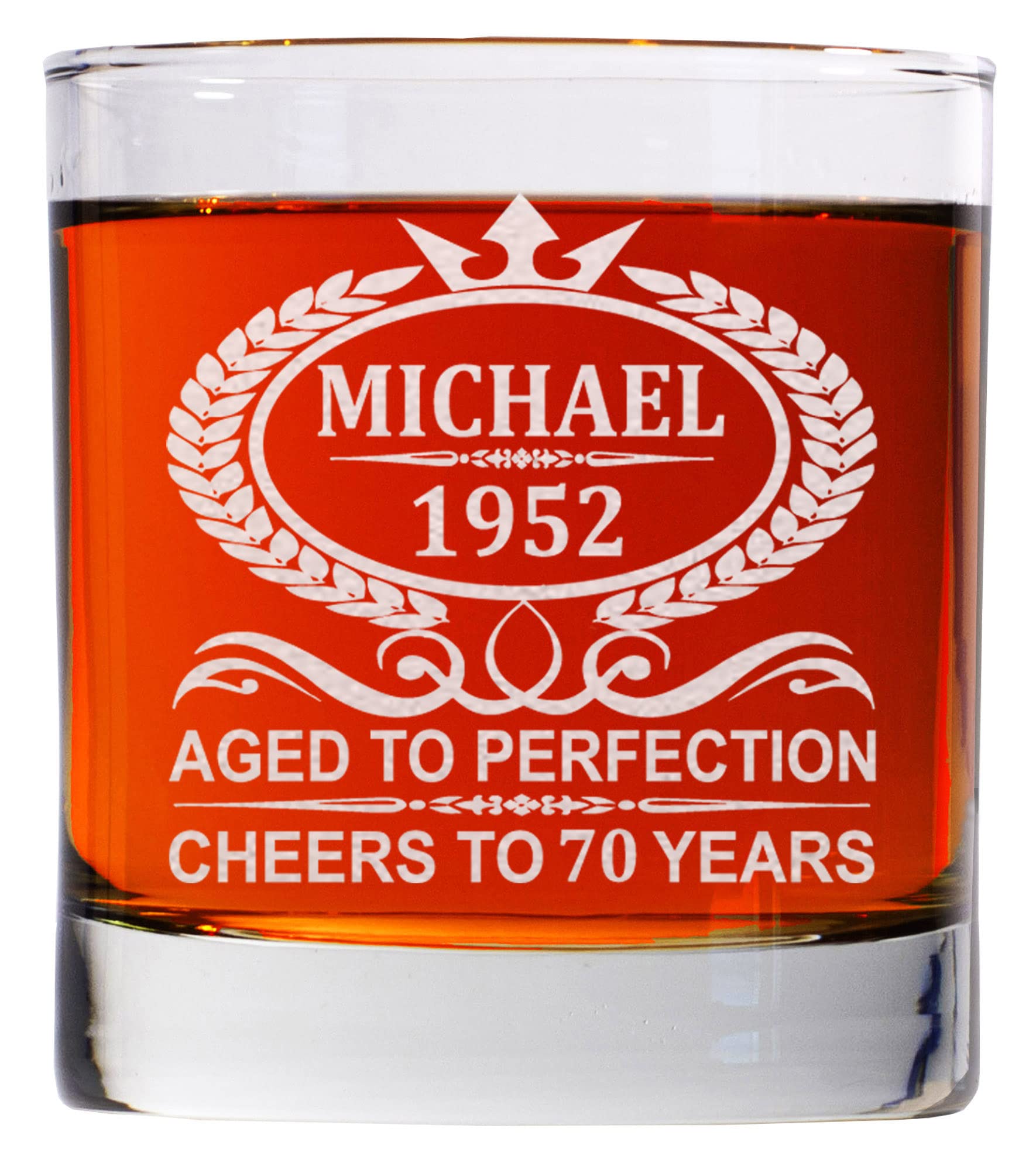 Personalized Whiskey Glass For Men and Women, Aged To Perfection 11oz Old Fashioned Custom Whiskey Glass Birthday Gift For Him and Her, Customized Engraved Etched Monogram Rocks Cocktail Glass