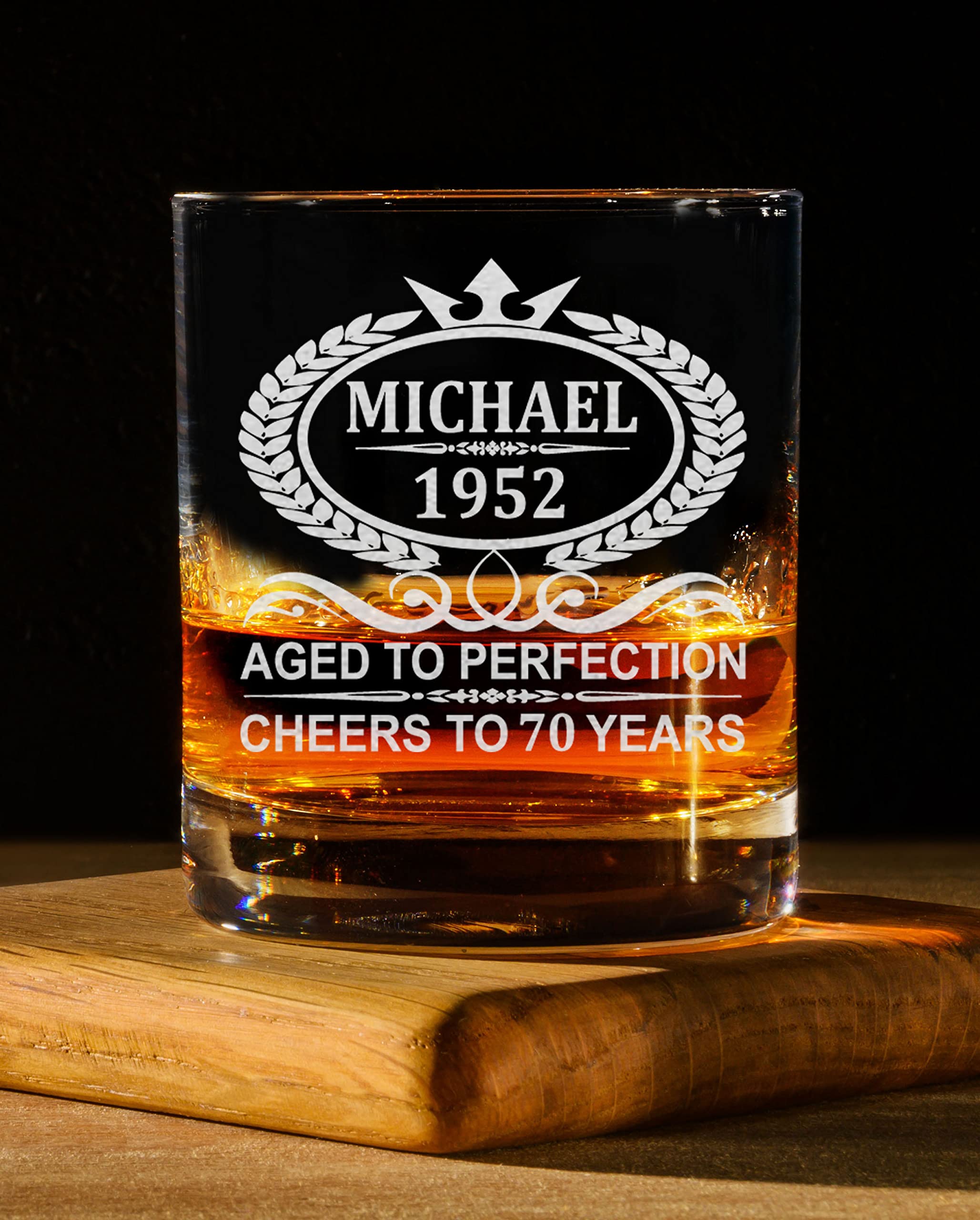 Personalized Whiskey Glass For Men and Women, Aged To Perfection 11oz Old Fashioned Custom Whiskey Glass Birthday Gift For Him and Her, Customized Engraved Etched Monogram Rocks Cocktail Glass